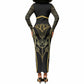 Egypt The Lotus Long Sleeve Bodycon Dress Gold Bloom Hieroglyphic Patterns