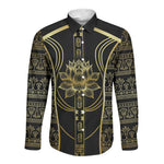 Egypt The Lotus Long Sleeve Button Shirt Gold Bloom Hieroglyphic Patterns