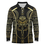 Egypt The Lotus Long Sleeve Polo Shirt Gold Bloom Hieroglyphic Patterns