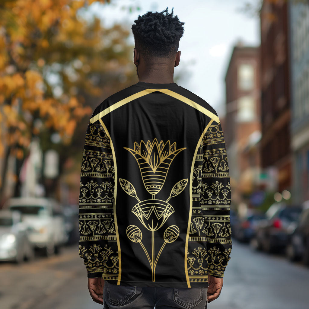 Egypt The Lotus Long Sleeve Shirt Gold Bloom Hieroglyphic Patterns