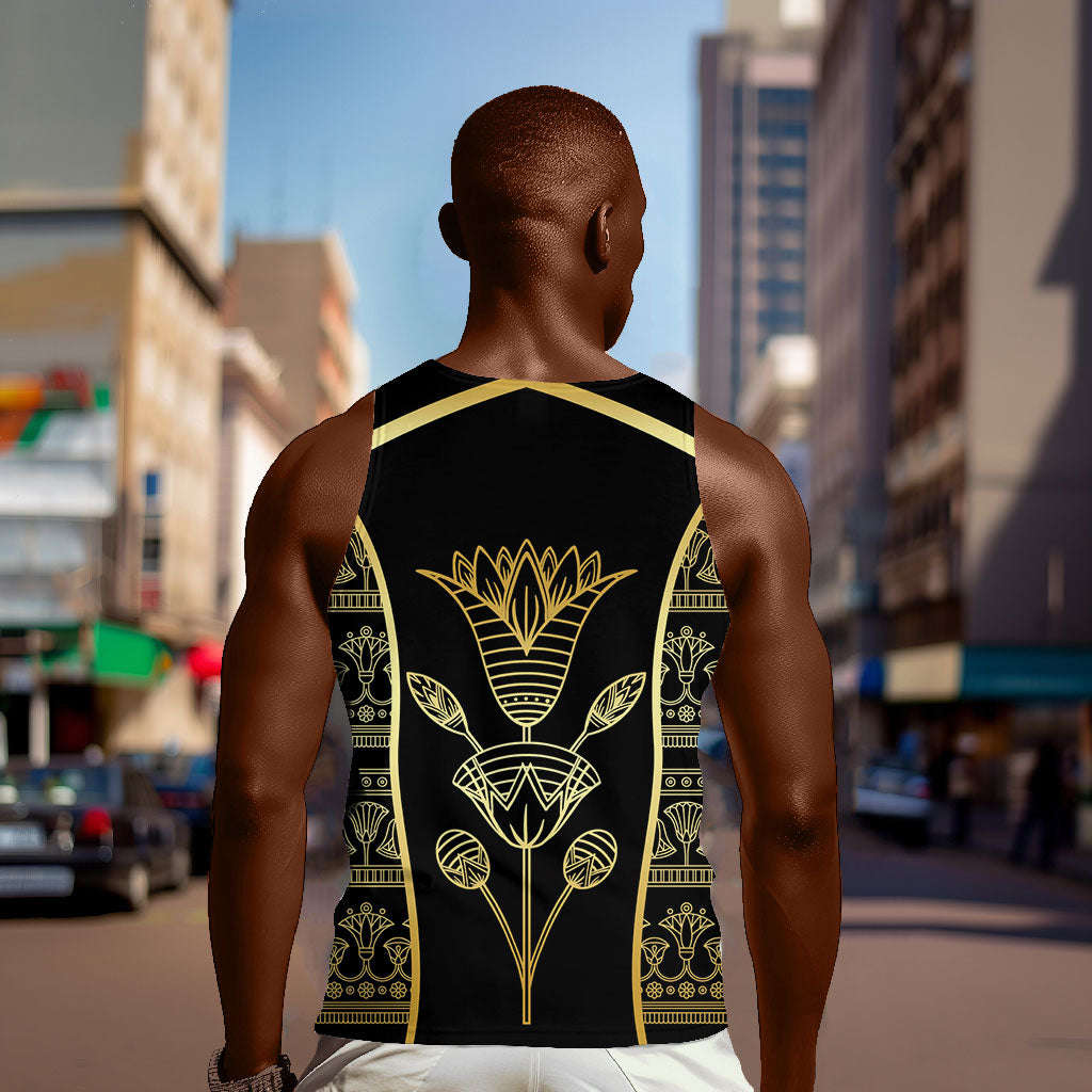Egypt The Lotus Men Tank Top Gold Bloom Hieroglyphic Patterns