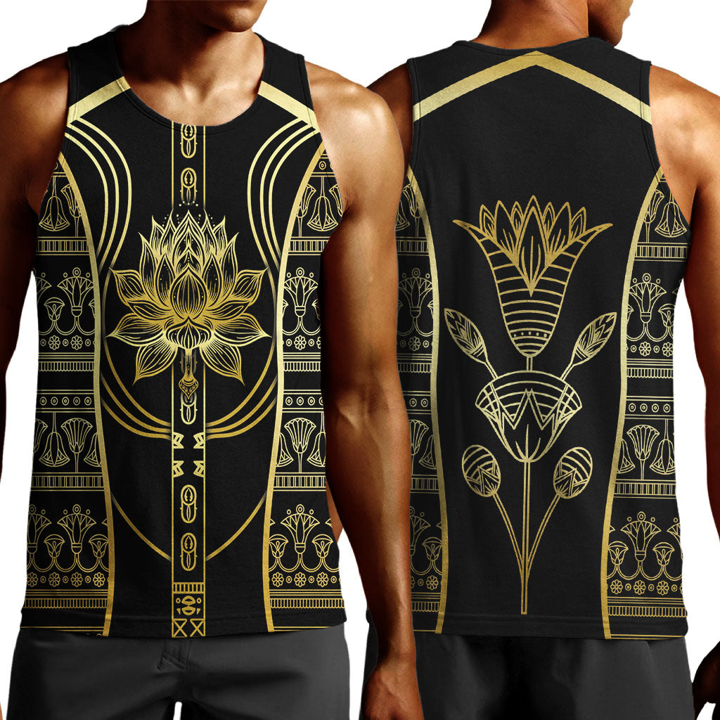 Egypt The Lotus Men Tank Top Gold Bloom Hieroglyphic Patterns