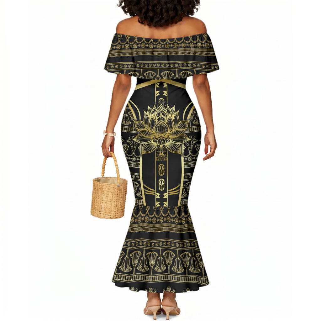Egypt The Lotus Mermaid Dress Gold Bloom Hieroglyphic Patterns