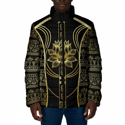 Egypt The Lotus Padded Jacket Gold Bloom Hieroglyphic Patterns