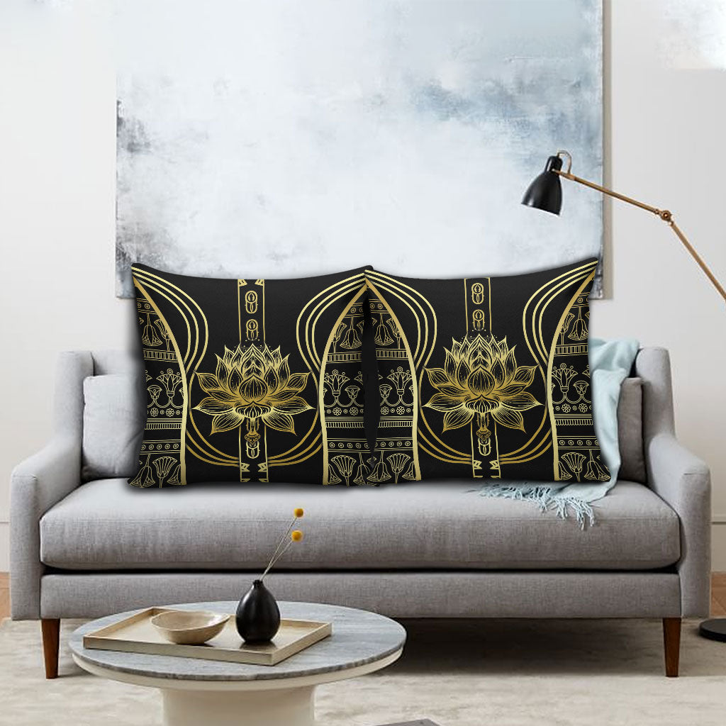 Egypt The Lotus Pillow Cover Gold Bloom Hieroglyphic Patterns
