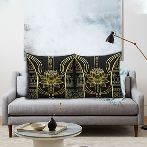 Egypt The Lotus Pillow Cover Gold Bloom Hieroglyphic Patterns