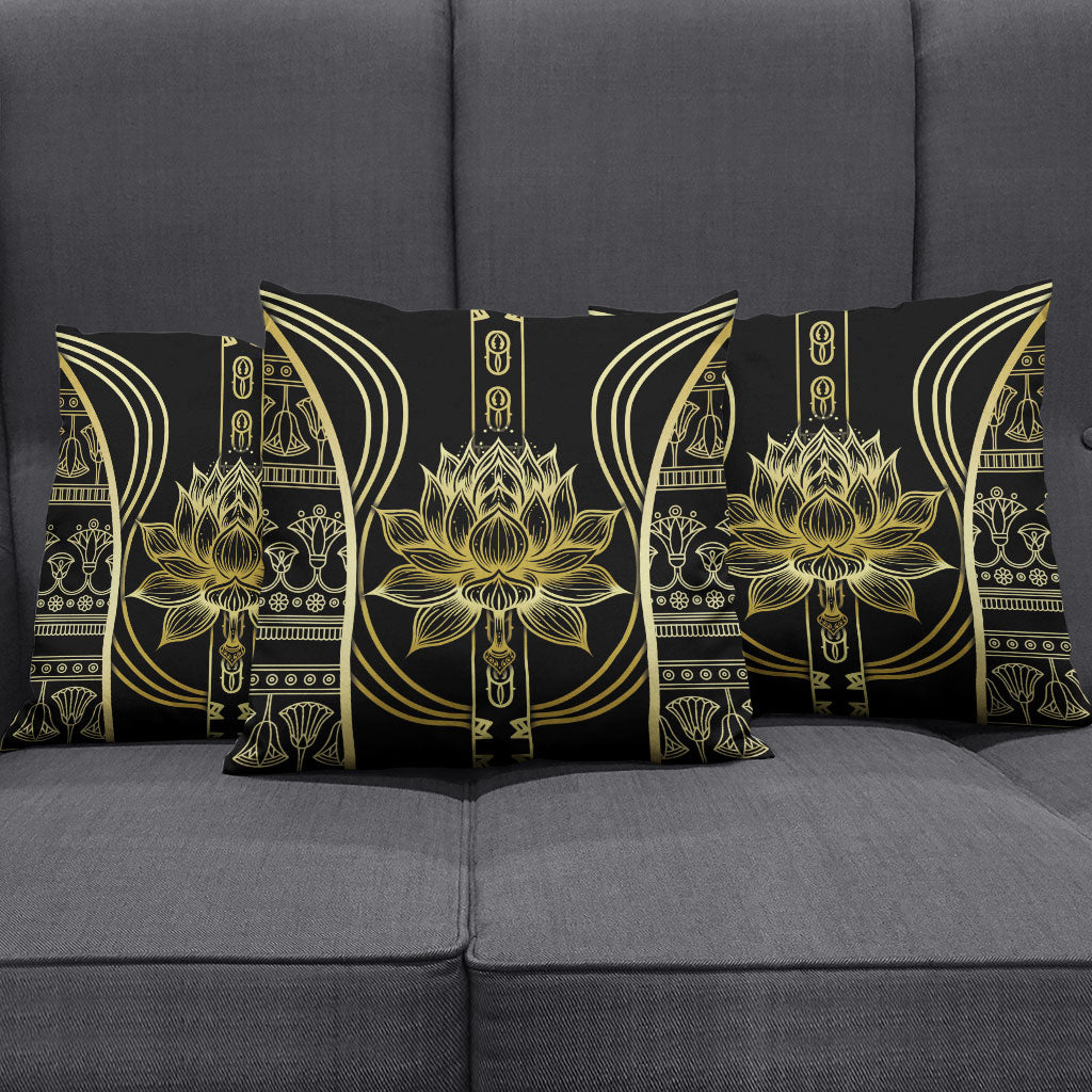 Egypt The Lotus Pillow Cover Gold Bloom Hieroglyphic Patterns