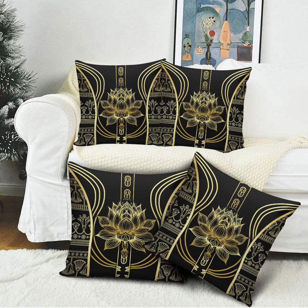 Egypt The Lotus Pillow Cover Gold Bloom Hieroglyphic Patterns