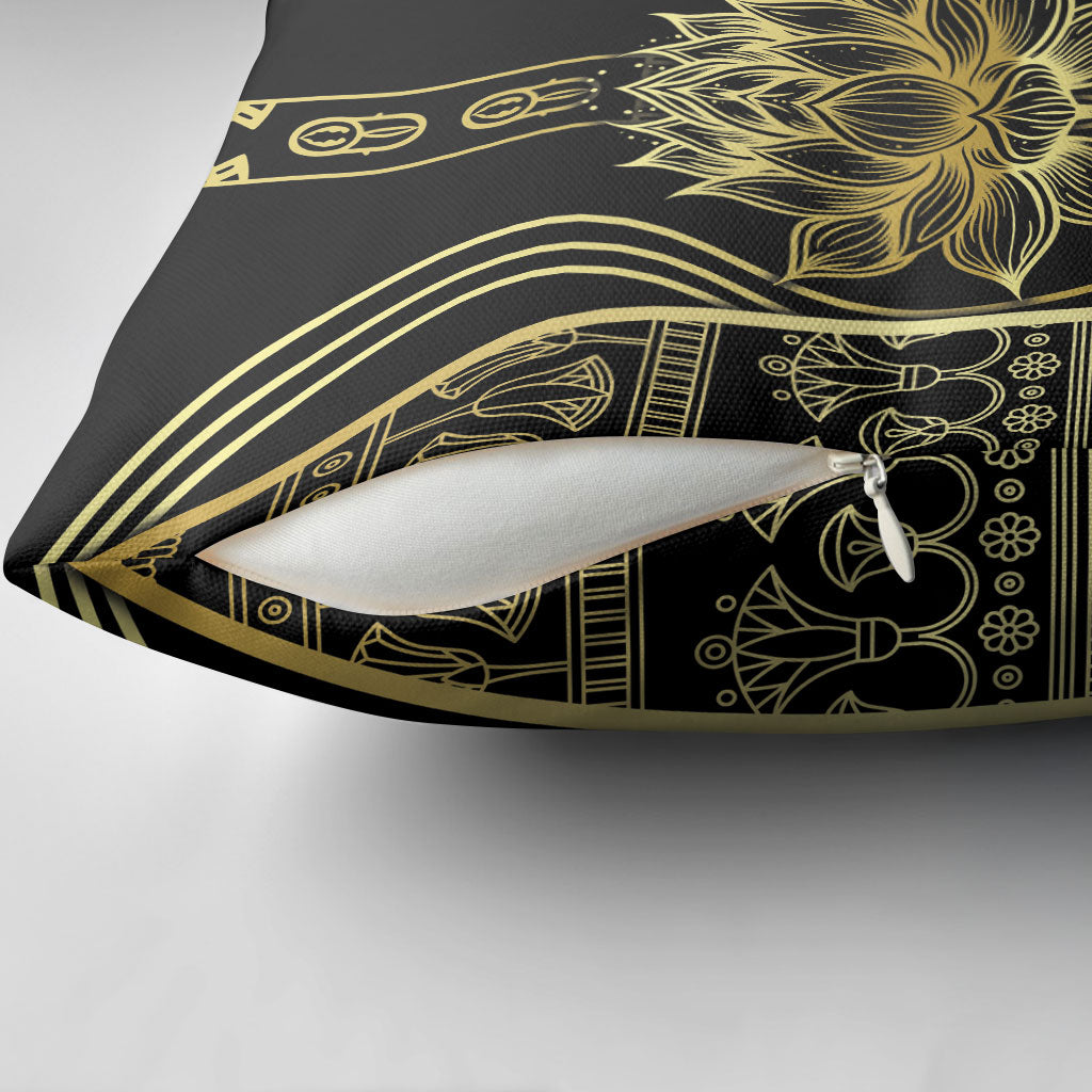 Egypt The Lotus Pillow Cover Gold Bloom Hieroglyphic Patterns