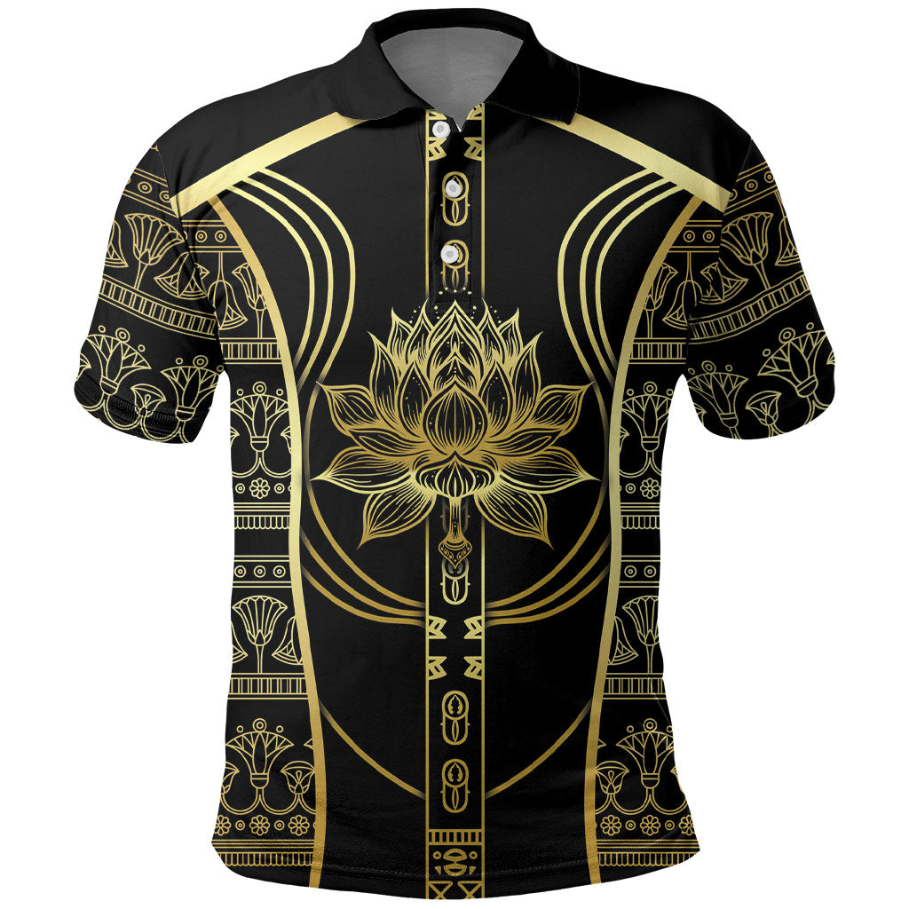 Egypt The Lotus Polo Shirt Gold Bloom Hieroglyphic Patterns