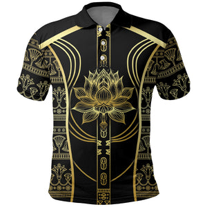 Egypt The Lotus Polo Shirt Gold Bloom Hieroglyphic Patterns