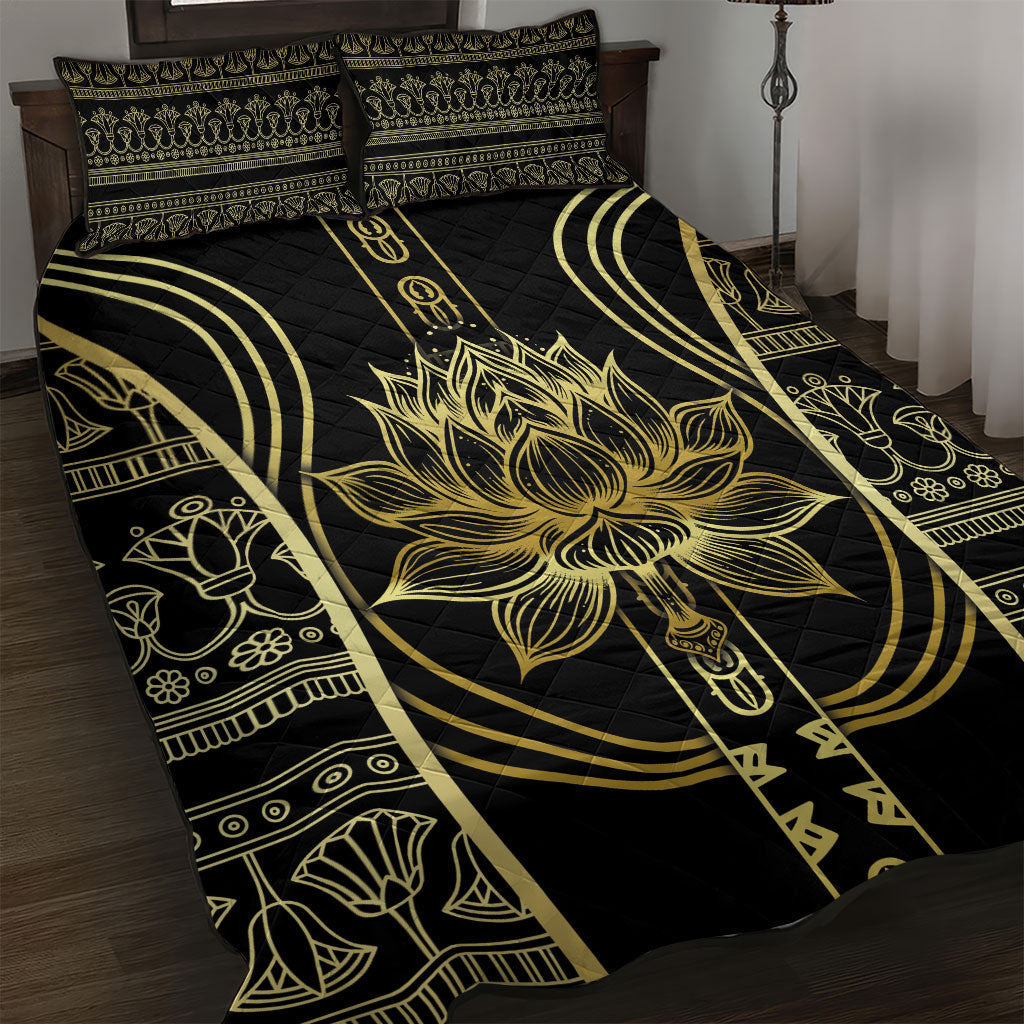 Egypt The Lotus Quilt Bed Set Gold Bloom Hieroglyphic Patterns