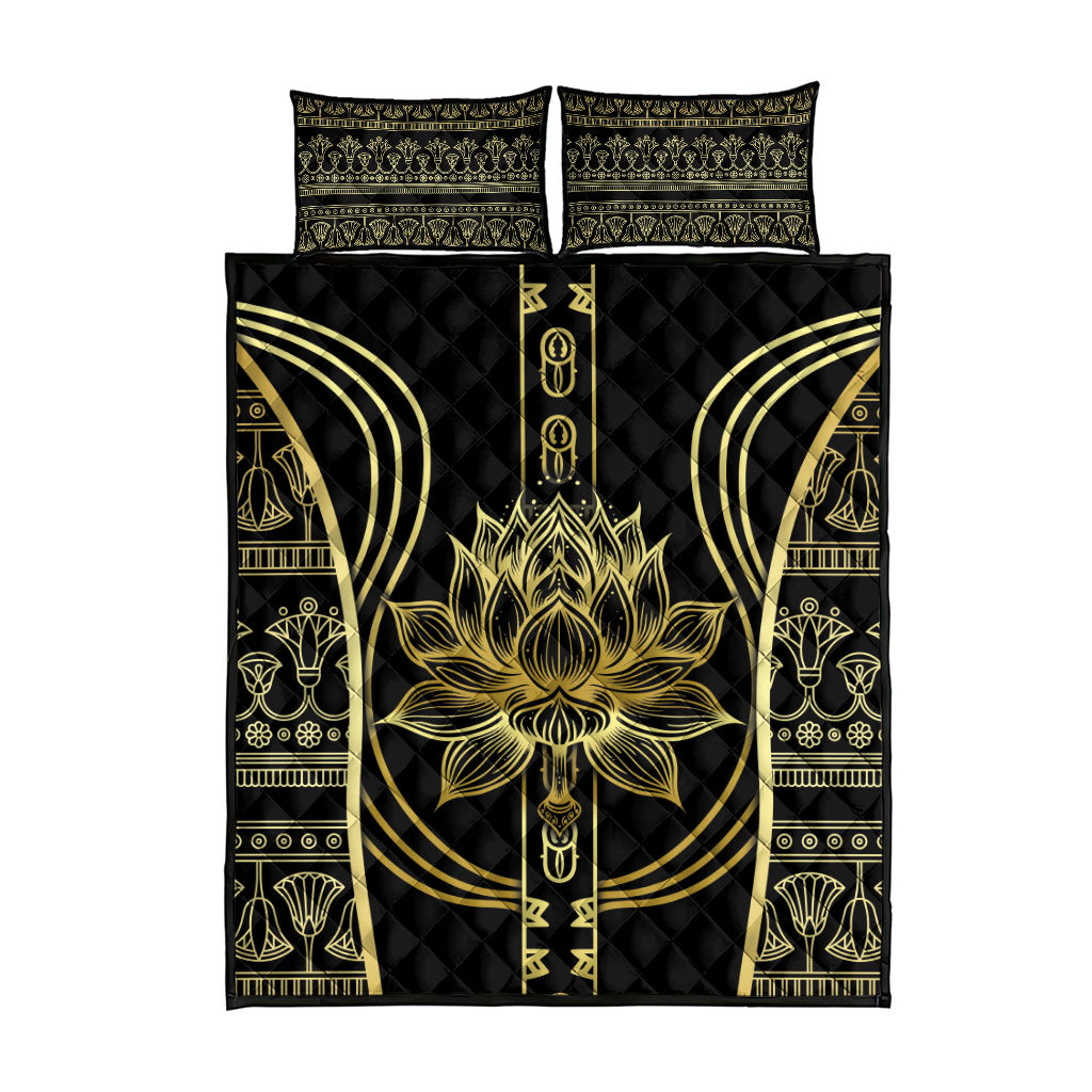 Egypt The Lotus Quilt Bed Set Gold Bloom Hieroglyphic Patterns