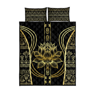 Egypt The Lotus Quilt Bed Set Gold Bloom Hieroglyphic Patterns