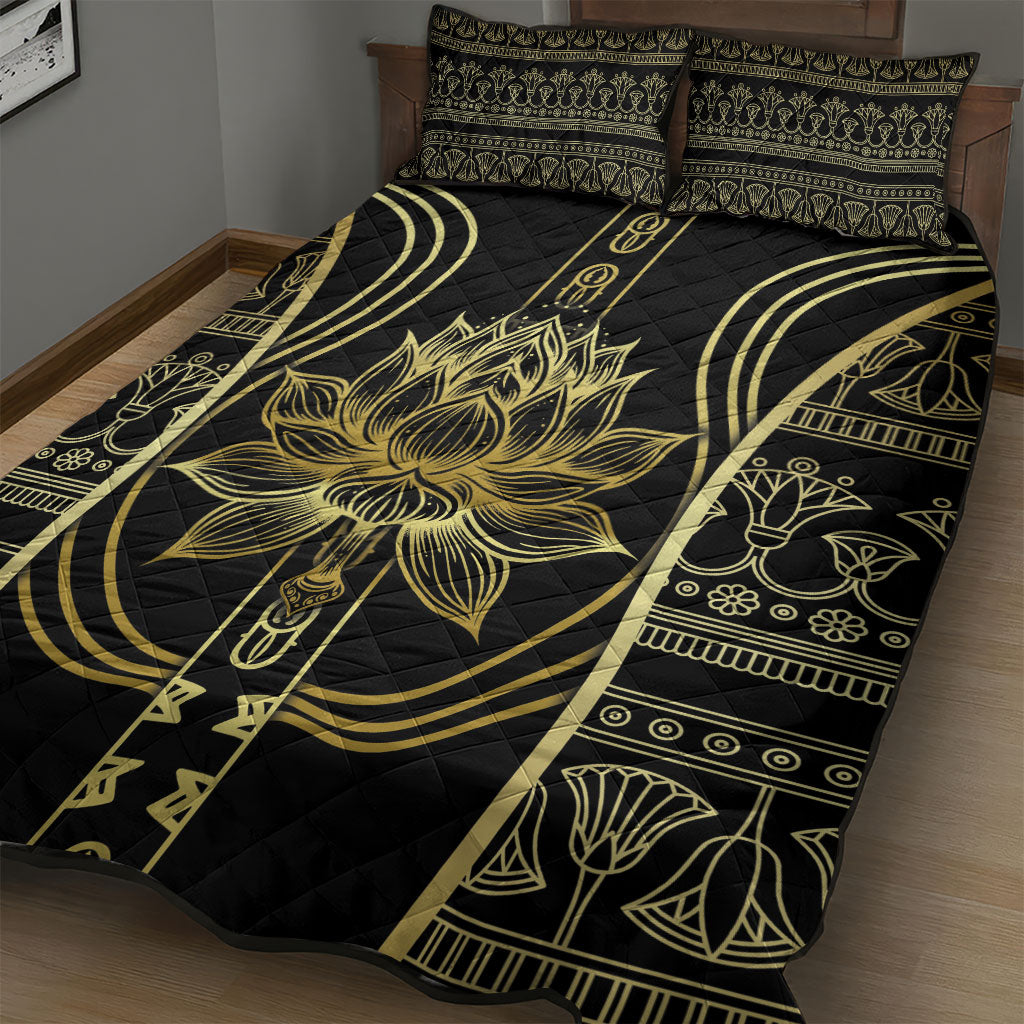 Egypt The Lotus Quilt Bed Set Gold Bloom Hieroglyphic Patterns