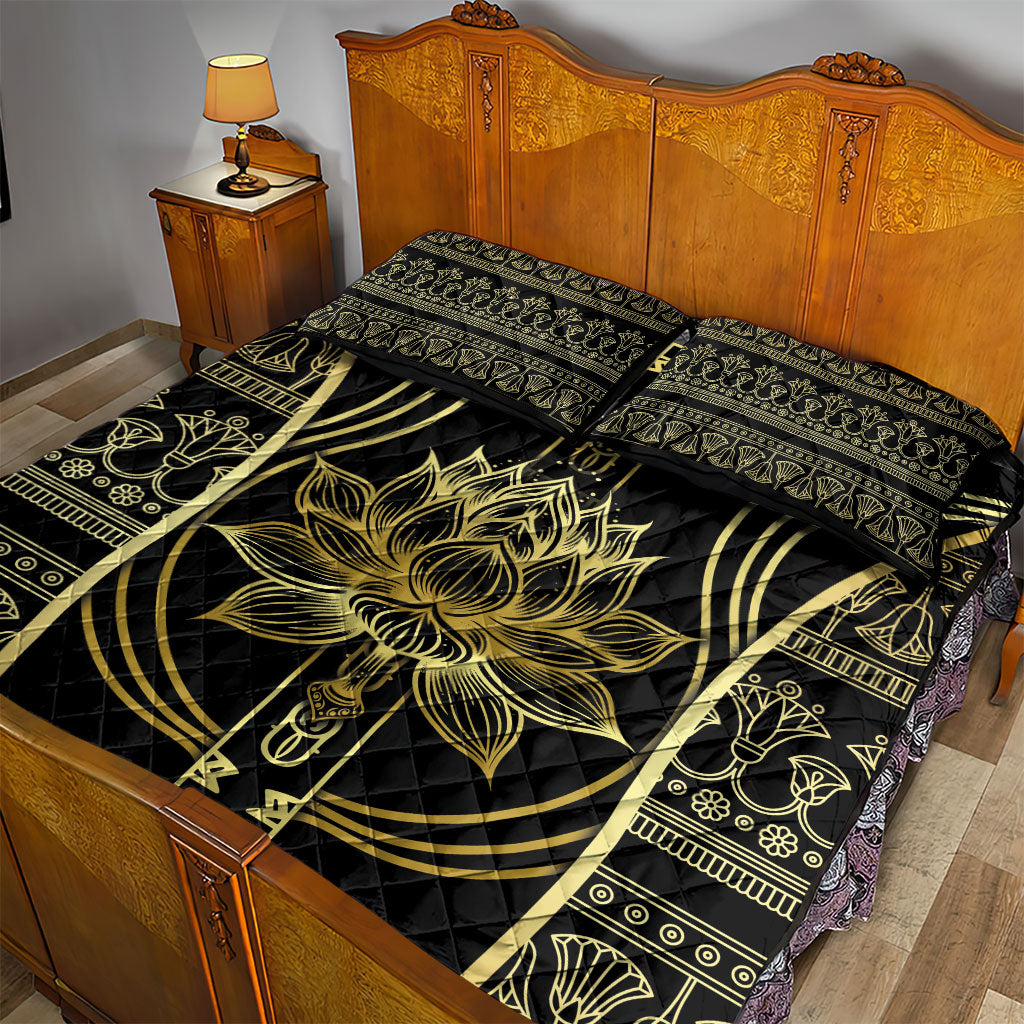 Egypt The Lotus Quilt Bed Set Gold Bloom Hieroglyphic Patterns