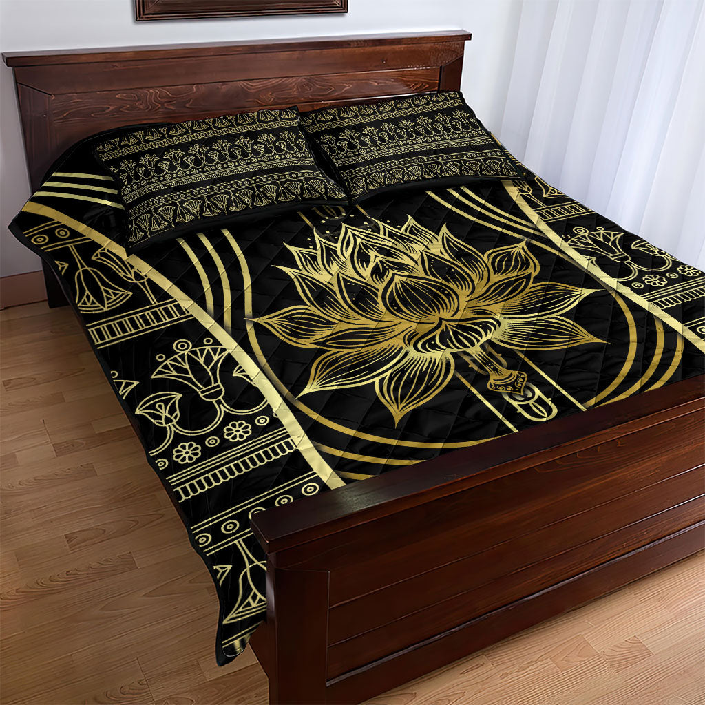 Egypt The Lotus Quilt Bed Set Gold Bloom Hieroglyphic Patterns