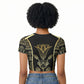 Egypt The Lotus Raglan Cropped T shirt Gold Bloom Hieroglyphic Patterns
