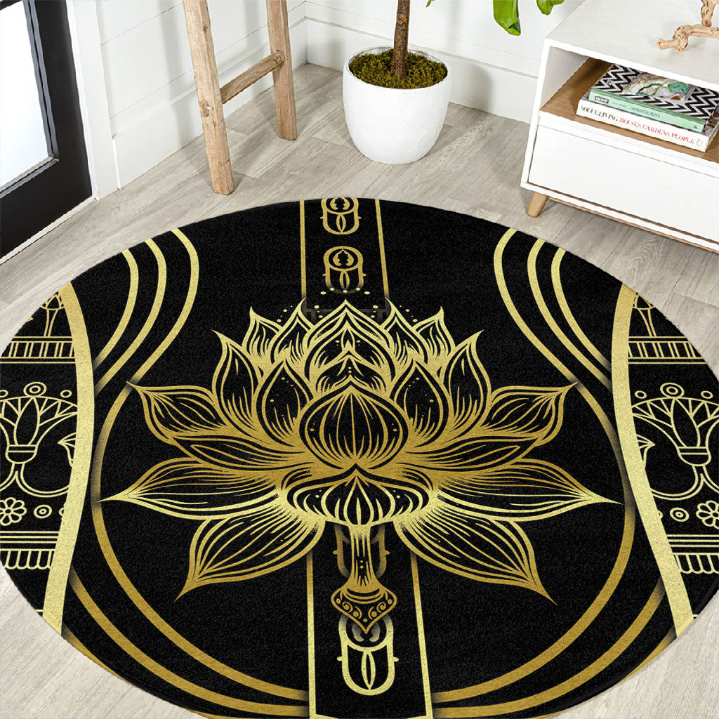 Egypt The Lotus Round Carpet Gold Bloom Hieroglyphic Patterns