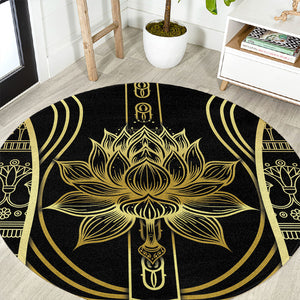 Egypt The Lotus Round Carpet Gold Bloom Hieroglyphic Patterns