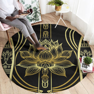 Egypt The Lotus Round Carpet Gold Bloom Hieroglyphic Patterns