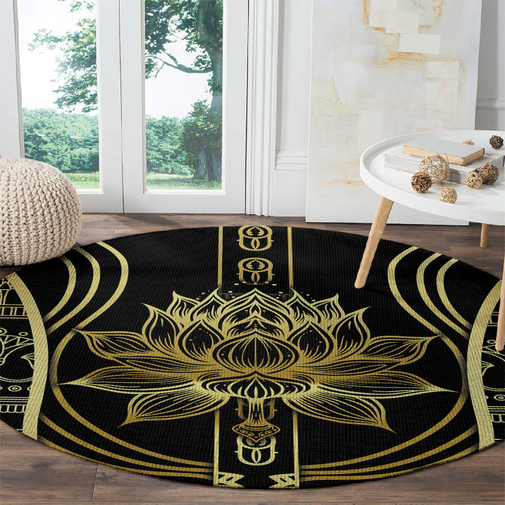 Egypt The Lotus Round Carpet Gold Bloom Hieroglyphic Patterns