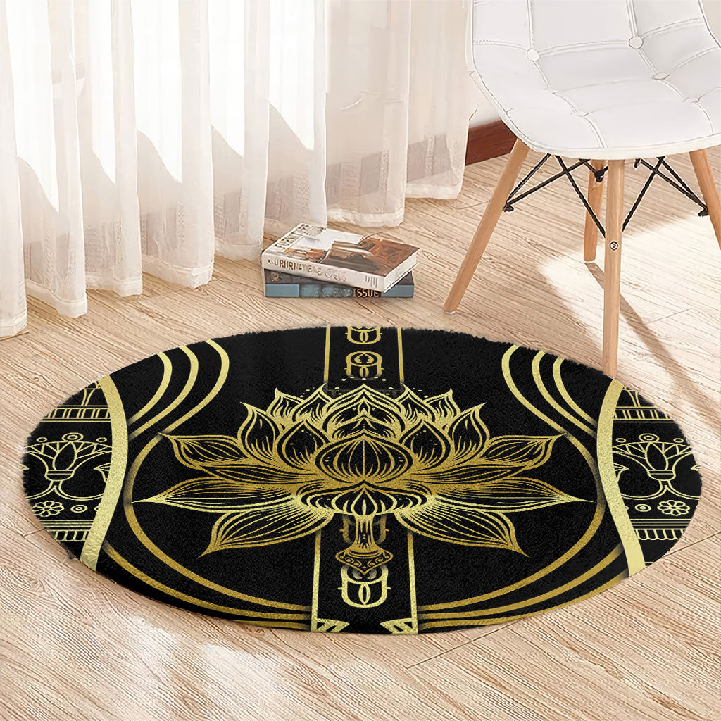 Egypt The Lotus Round Carpet Gold Bloom Hieroglyphic Patterns