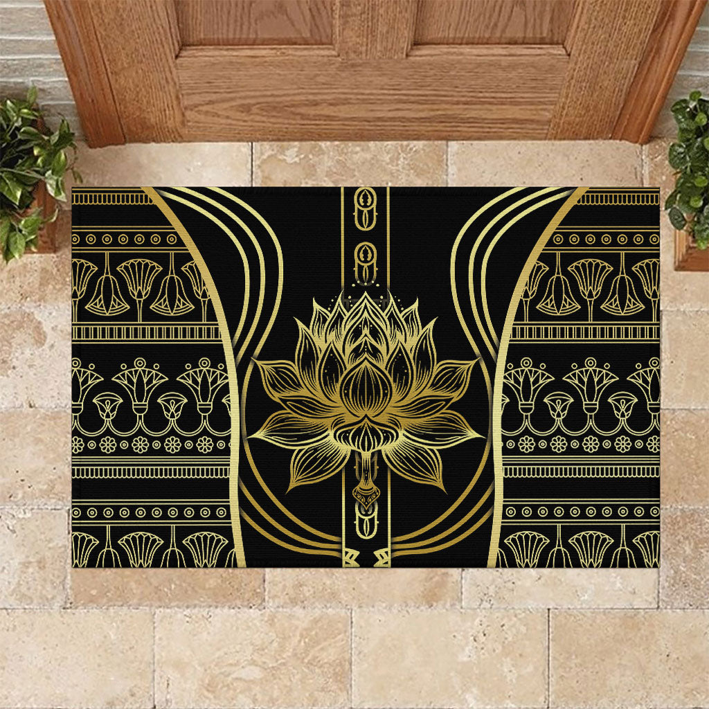 Egypt The Lotus Rubber Doormat Gold Bloom Hieroglyphic Patterns