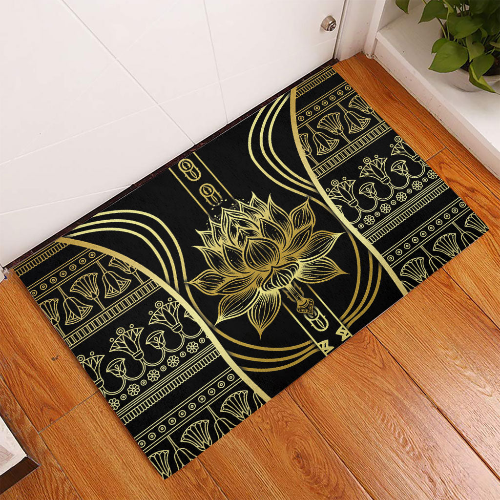 Egypt The Lotus Rubber Doormat Gold Bloom Hieroglyphic Patterns