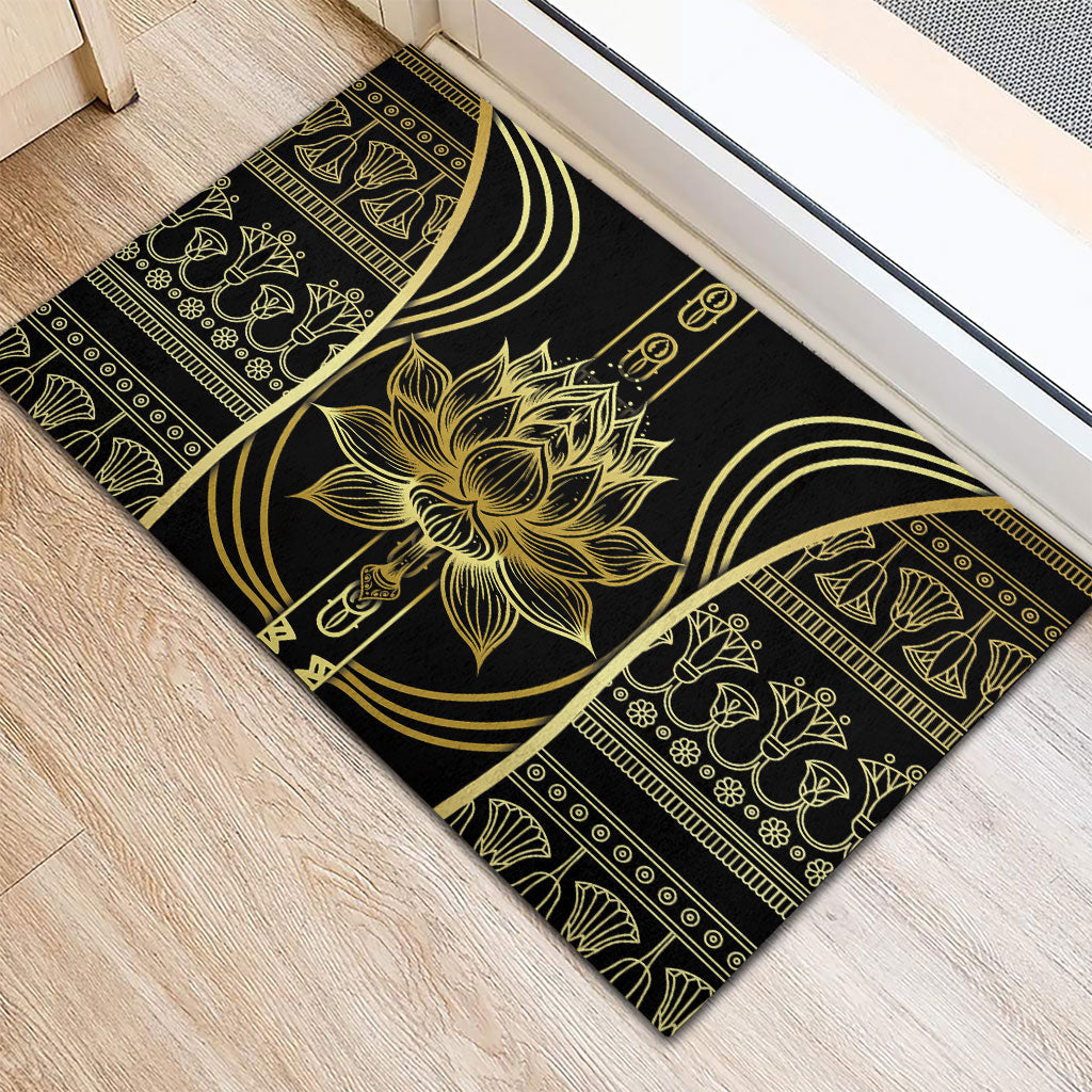 Egypt The Lotus Rubber Doormat Gold Bloom Hieroglyphic Patterns