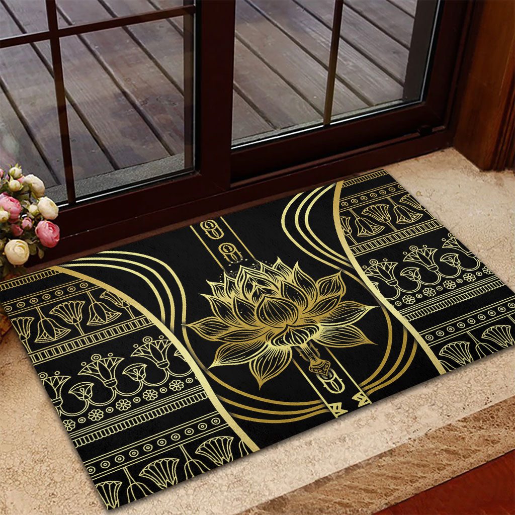 Egypt The Lotus Rubber Doormat Gold Bloom Hieroglyphic Patterns