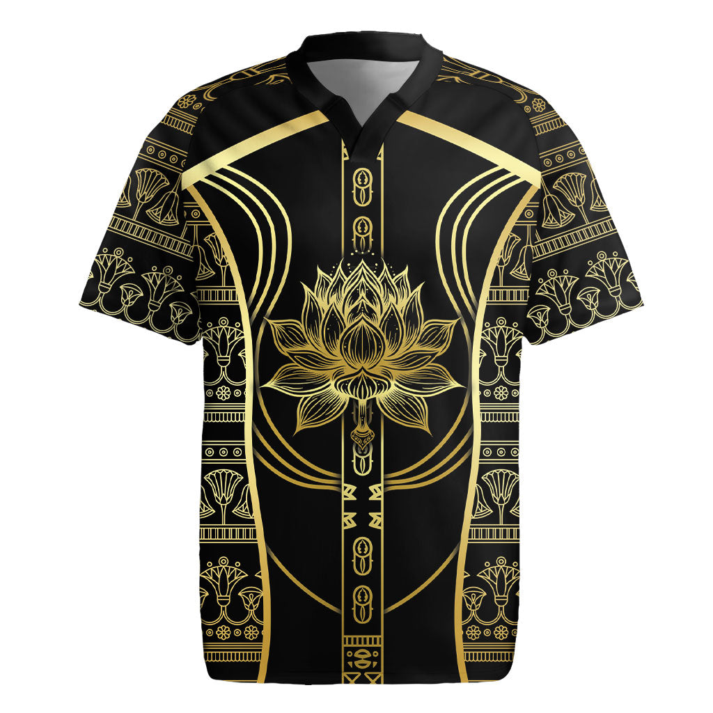Egypt The Lotus Rugby Jersey Gold Bloom Hieroglyphic Patterns