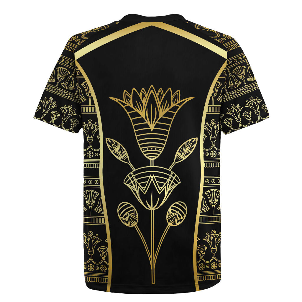 Egypt The Lotus Rugby Jersey Gold Bloom Hieroglyphic Patterns