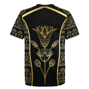 Egypt The Lotus Rugby Jersey Gold Bloom Hieroglyphic Patterns