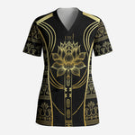 Egypt The Lotus Scrub Top Gold Bloom Hieroglyphic Patterns