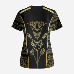Egypt The Lotus Scrub Top Gold Bloom Hieroglyphic Patterns