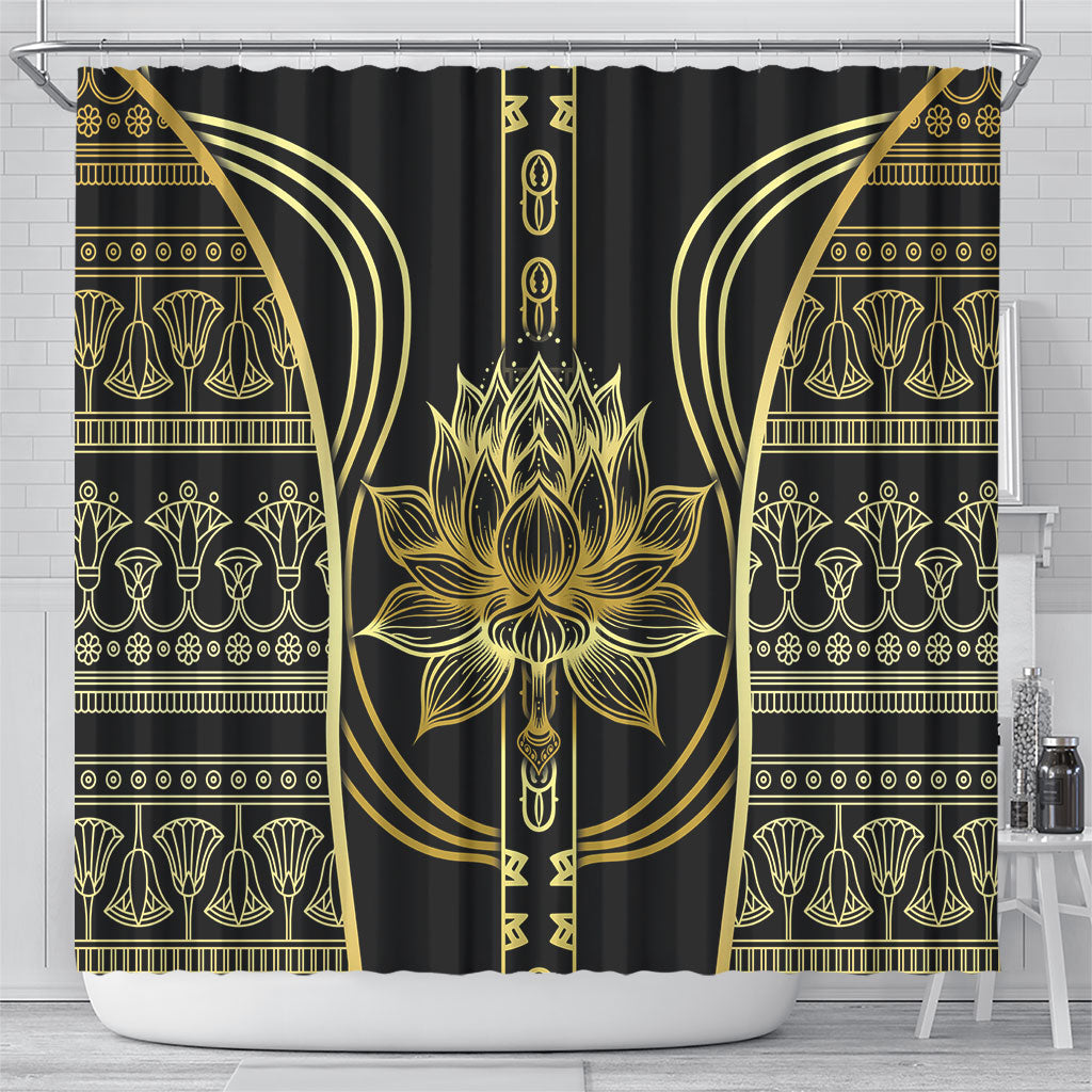 Egypt The Lotus Shower Curtain Gold Bloom Hieroglyphic Patterns