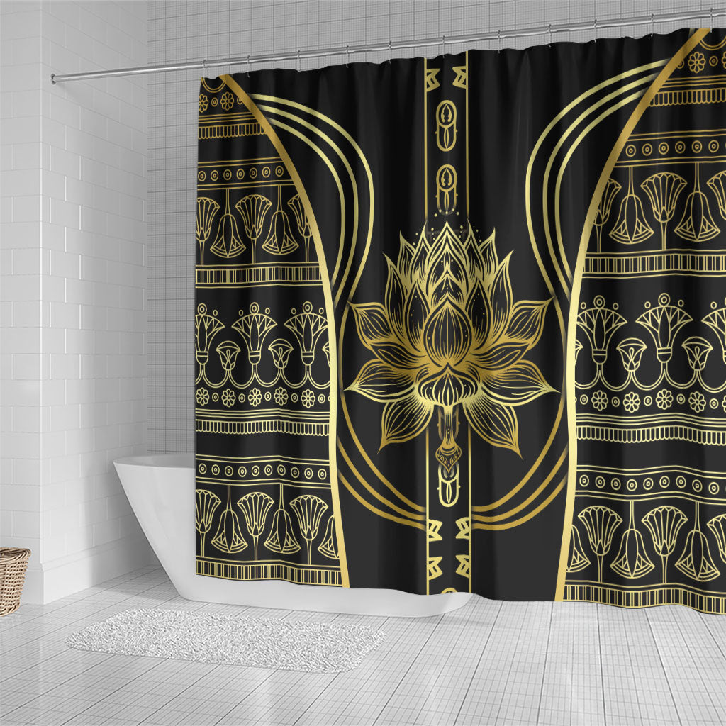 Egypt The Lotus Shower Curtain Gold Bloom Hieroglyphic Patterns