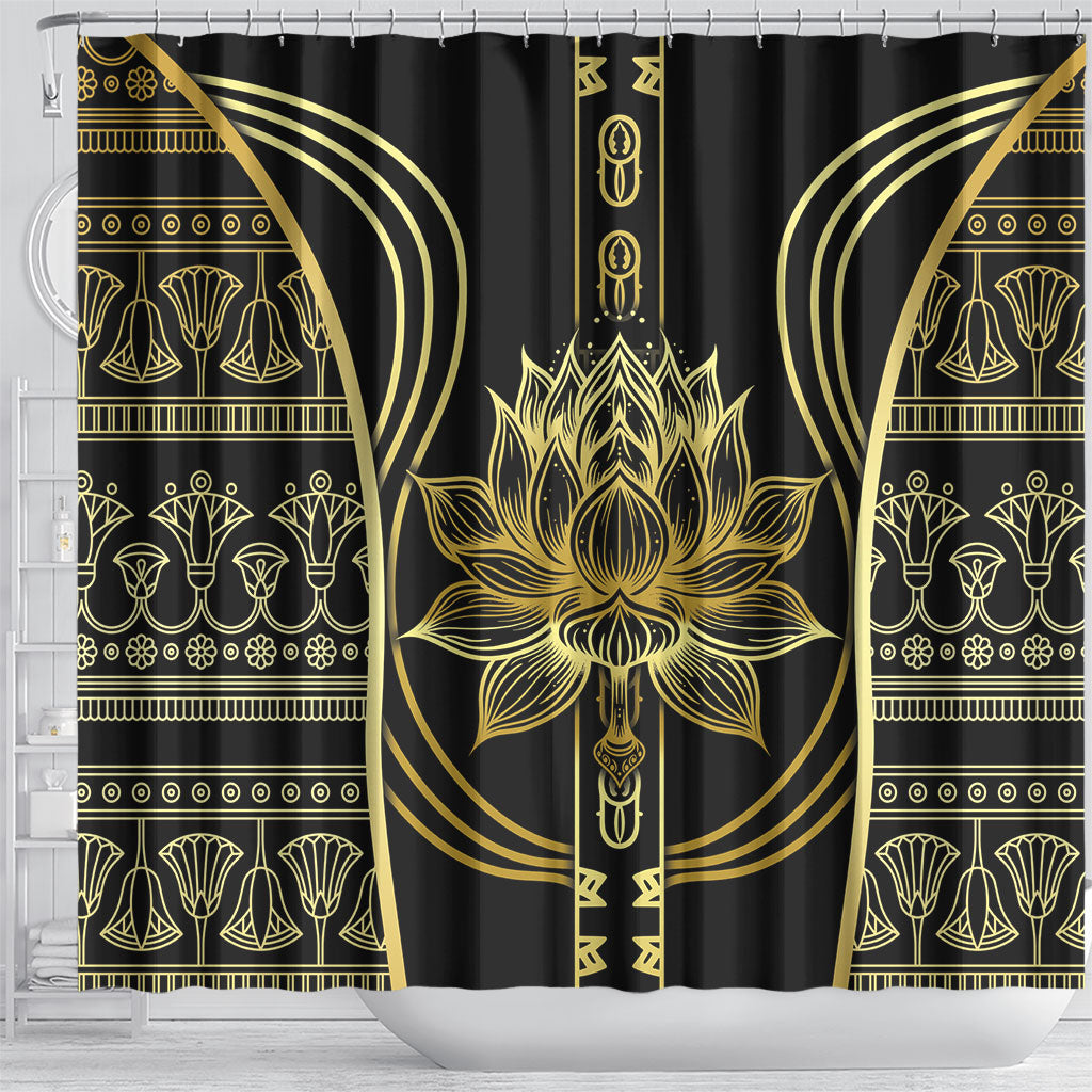Egypt The Lotus Shower Curtain Gold Bloom Hieroglyphic Patterns
