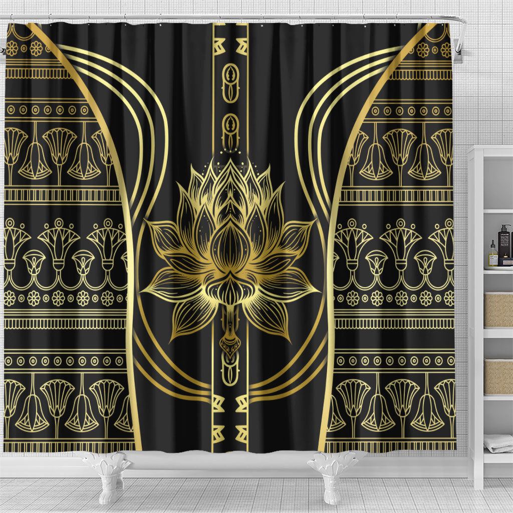 Egypt The Lotus Shower Curtain Gold Bloom Hieroglyphic Patterns