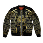 Egypt The Lotus Sleeve Zip Bomber Jacket Gold Bloom Hieroglyphic Patterns