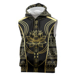 Egypt The Lotus Sleeveless Hoodie Gold Bloom Hieroglyphic Patterns