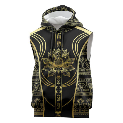 Egypt The Lotus Sleeveless Hoodie Gold Bloom Hieroglyphic Patterns