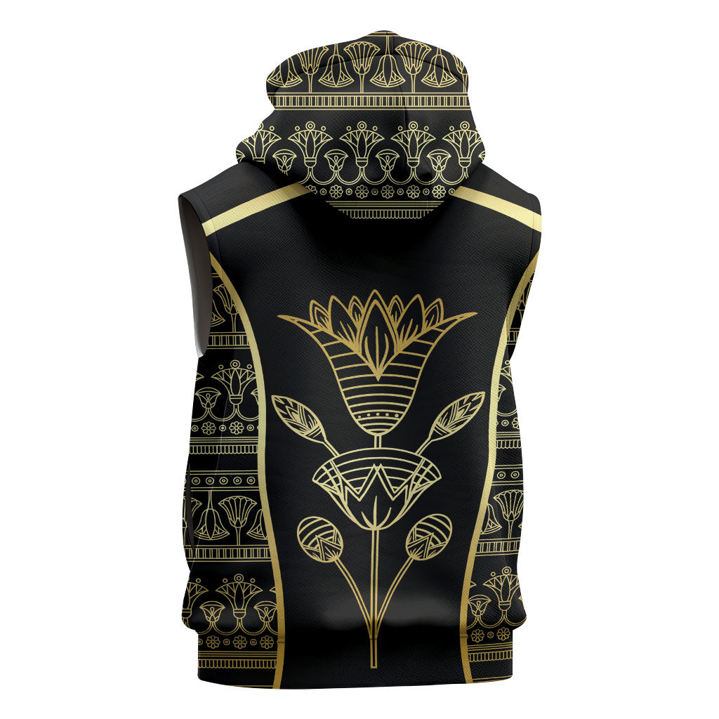 Egypt The Lotus Sleeveless Hoodie Gold Bloom Hieroglyphic Patterns