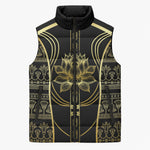 Egypt The Lotus Sleeveless Puffer Jacket Gold Bloom Hieroglyphic Patterns