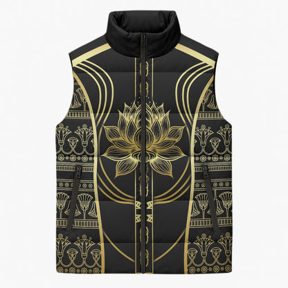 Egypt The Lotus Sleeveless Puffer Jacket Gold Bloom Hieroglyphic Patterns