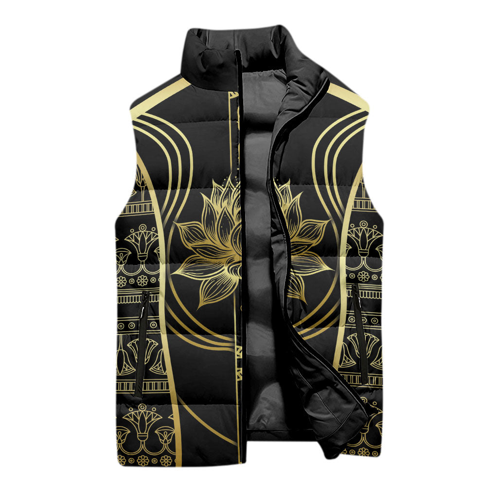 Egypt The Lotus Sleeveless Puffer Jacket Gold Bloom Hieroglyphic Patterns