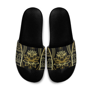 Egypt The Lotus Slide Sandals Gold Bloom Hieroglyphic Patterns