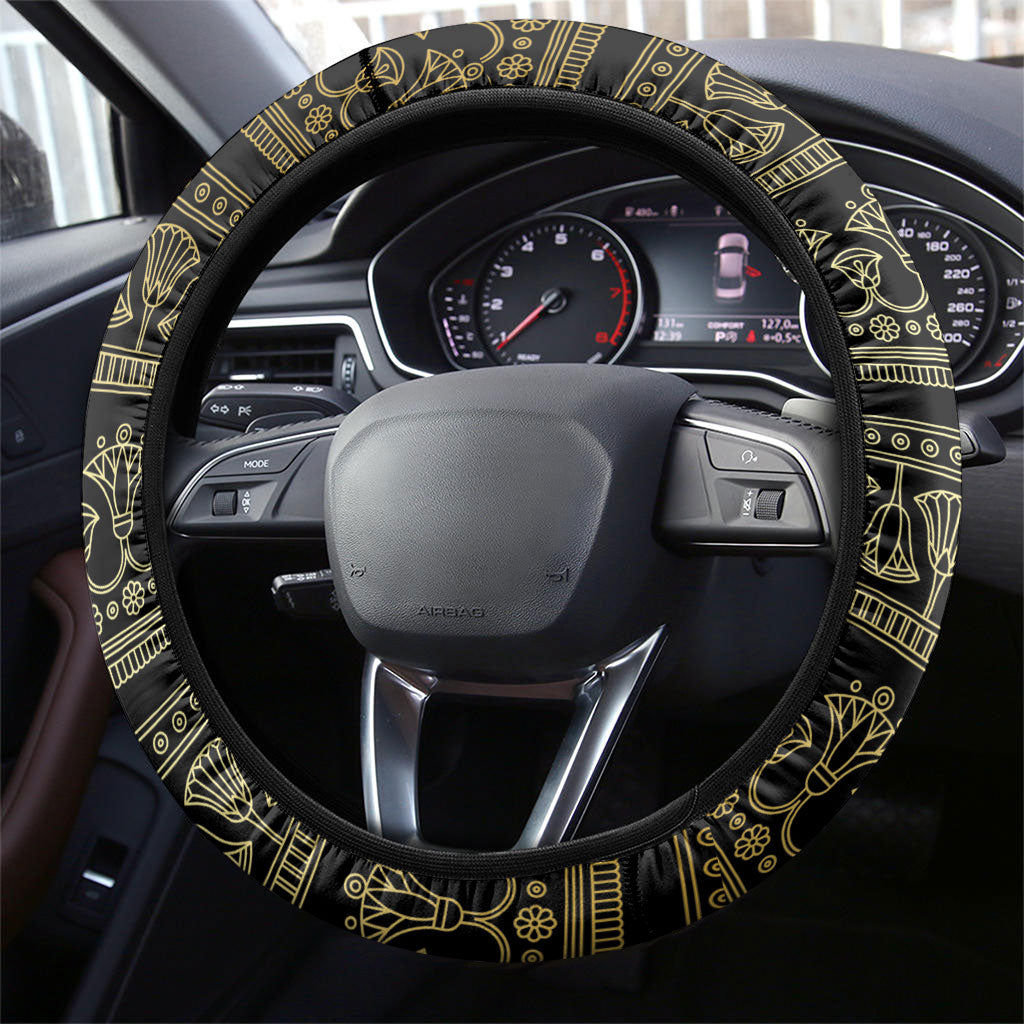 Egypt The Lotus Steering Wheel Cover Gold Bloom Hieroglyphic Patterns