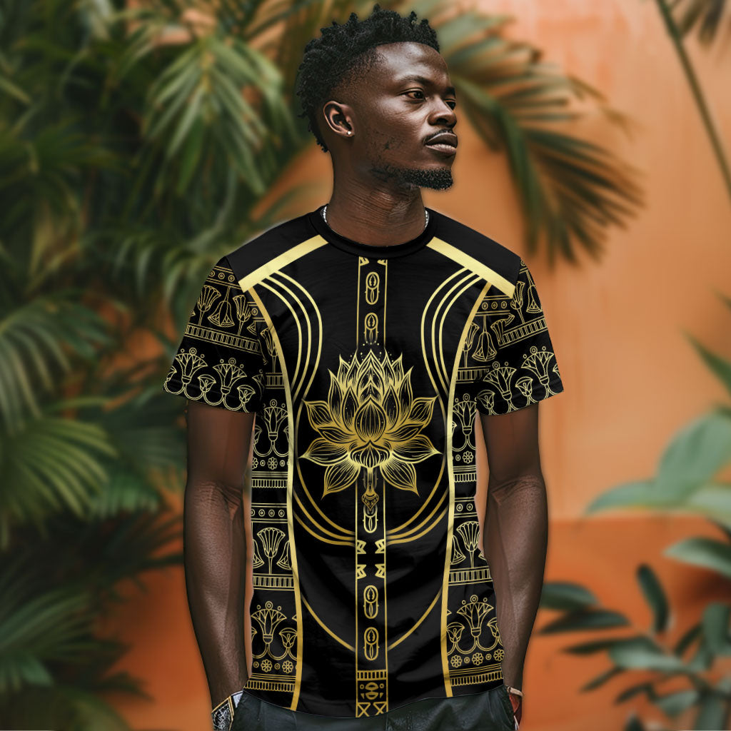 Egypt The Lotus T shirt Gold Bloom Hieroglyphic Patterns